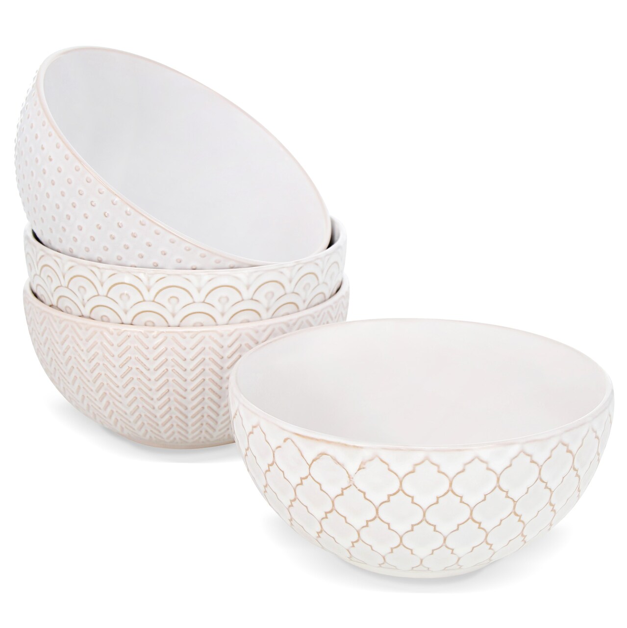 Creekview Home Emporium Soup Bowls - White Embossed Stoneware Set of 4 Bowls